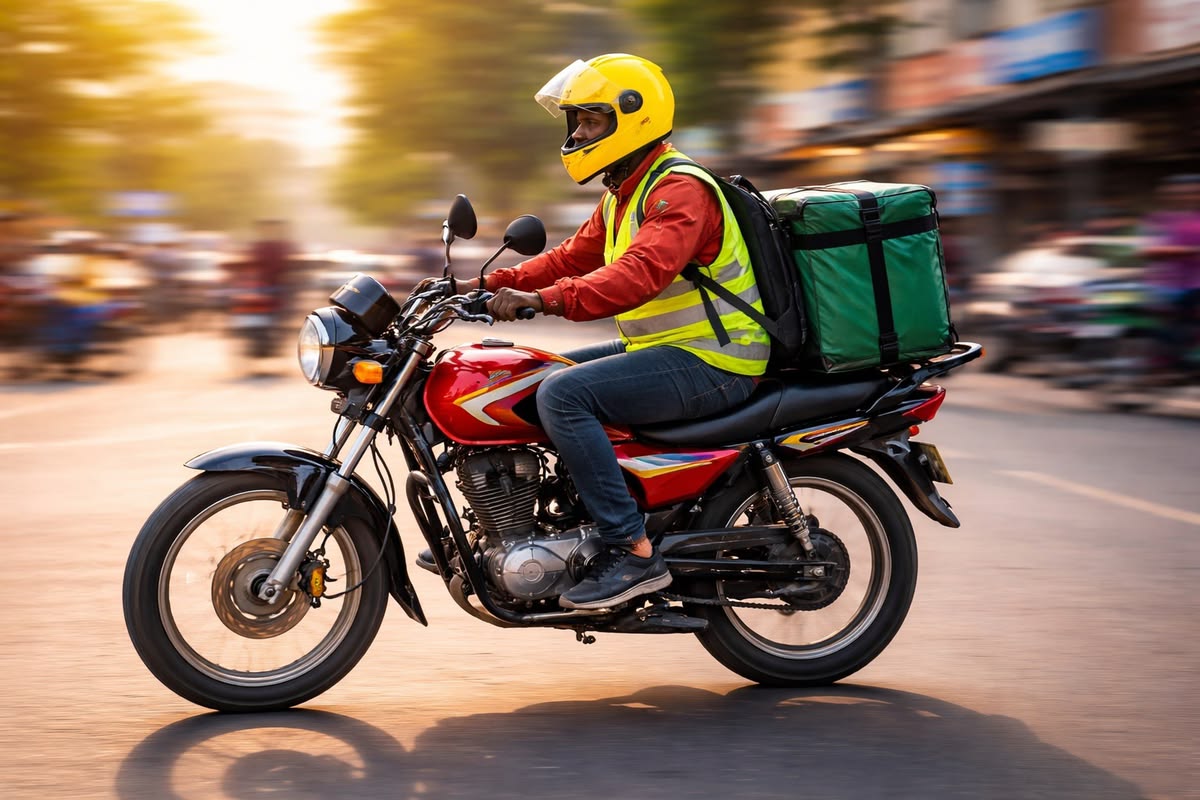Delivery rider on a motorbike